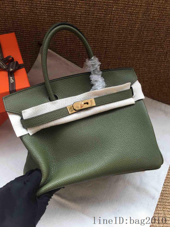 愛馬仕HERMES Birkin 鉑金包 軍綠色 進口小牛皮 金銀扣 皮質細膩柔軟 時尚女手提包  tdher1129